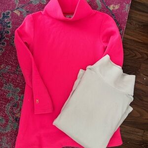 Pair Dudley Stephens neon Pink and Cream Turtleneck Sweaters